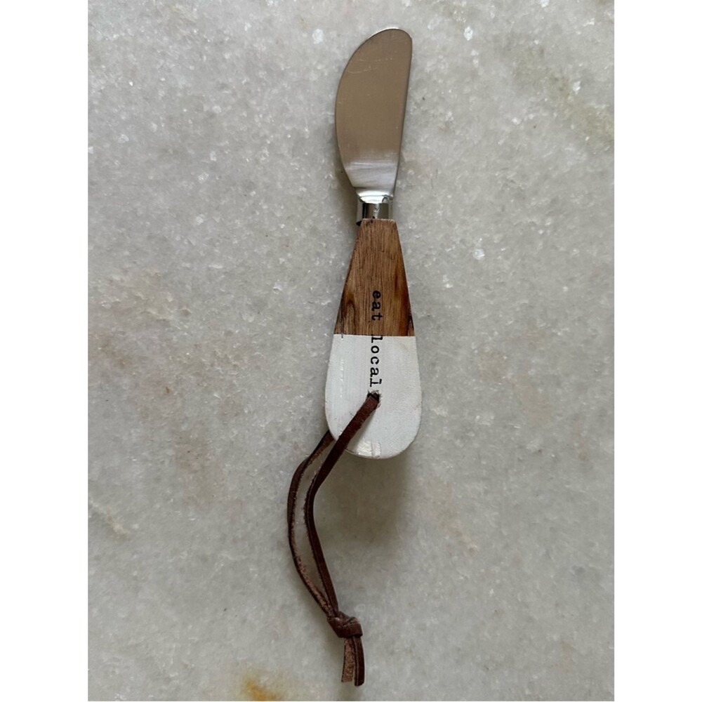 Cheese Spread Knife 'eat local' Wood Handle - White & Brown Charcuterie